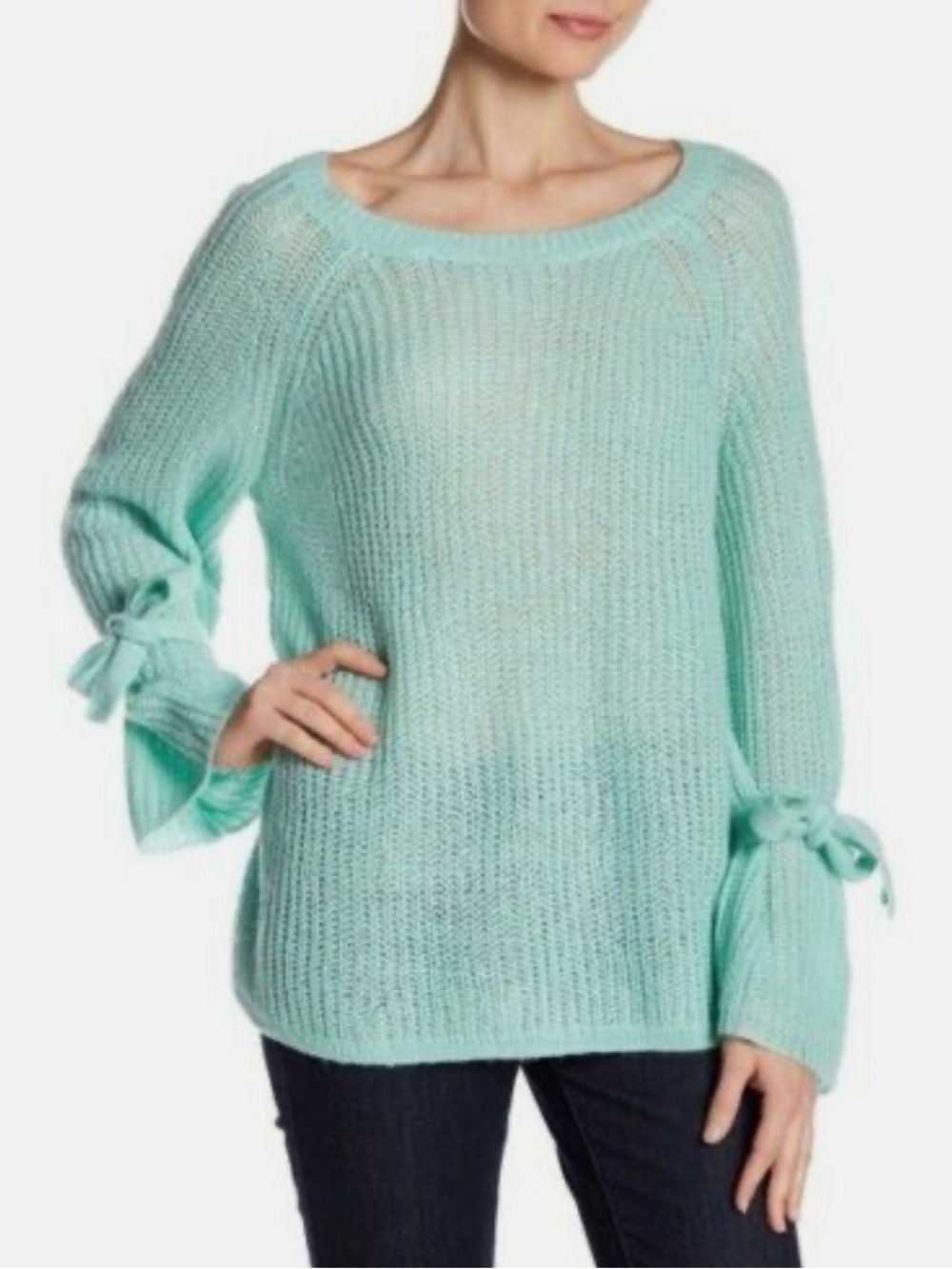 Project NAADAM Women’s MINT Open Knit Bell Sleeve Tied
